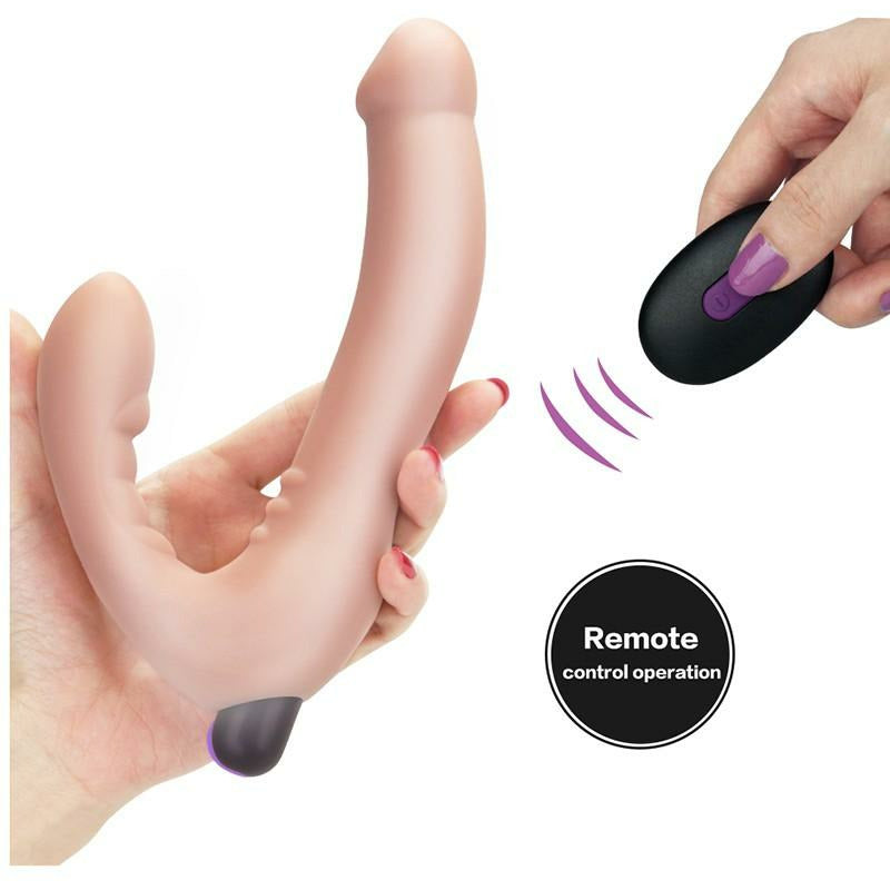 Love Toy - iJoy - Vibrating Double Dildo with Remote Control - Nude